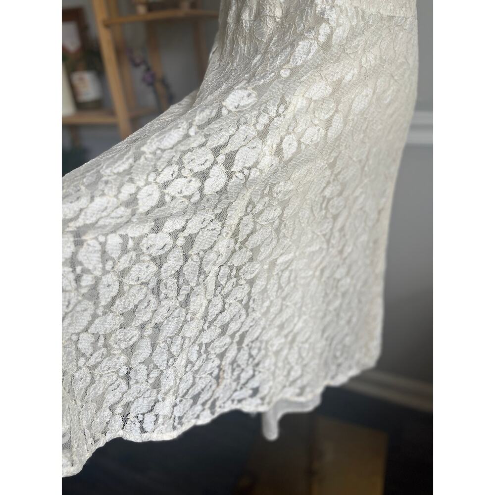Vintage 90s Lace Skirt Knee Length White Gold Size Small - Picture 4 of 6